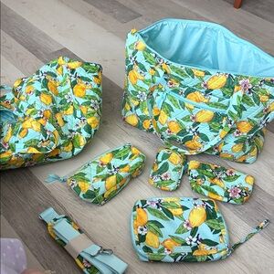Vera Bradley Deluxe Travel Tote Bag - Lemon Grove Pattern lot set